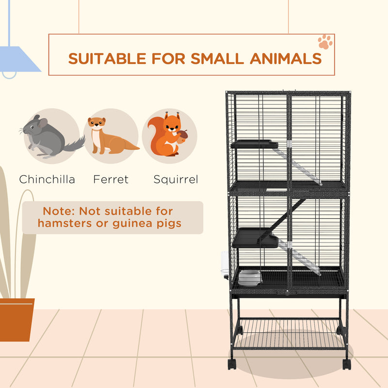 Rolling Small Animal Cage with Storage Shelf and Accessories for Ferrets or Chinchillas, Grey