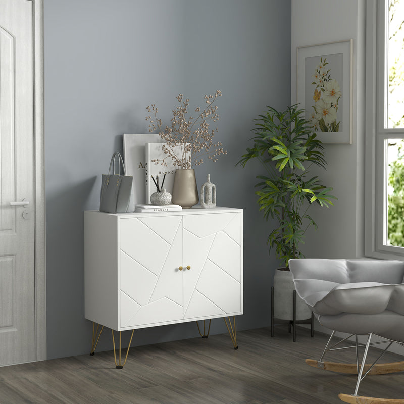Slim Sideboard Storage Cabinet with Adjustable Shelves and Hairpin Legs for Hallway White