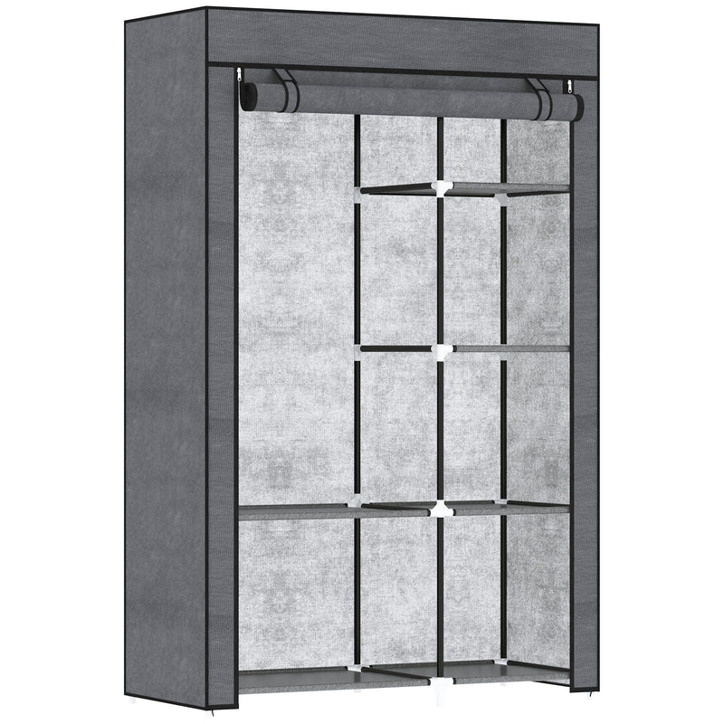 Dark Grey Fabric Wardrobe with Rail and Six Shelves for Storage by HOMCOM