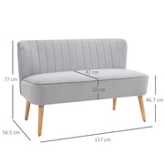 2 Seater Sofa, Modern Light Grey Velvet 2 Seater Sofa with Wooden Frame and Foam Padding for Small Spaces