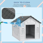 Grey Plastic Dog House for Large Dogs Weather Resistant Indoor and Outdoor Use