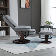 Reclining Swivel Armchair with Footstool and Wooden Base for Living Room Comfort Grey