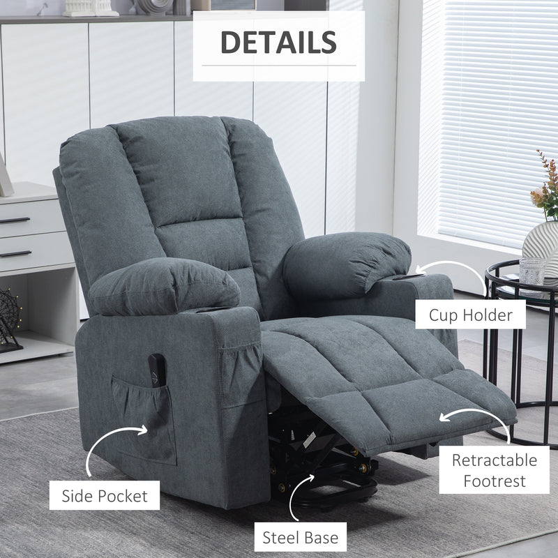 Oversized Riser Recliner Lift Chair With Remote and Cup Holder For Elderly, Grey