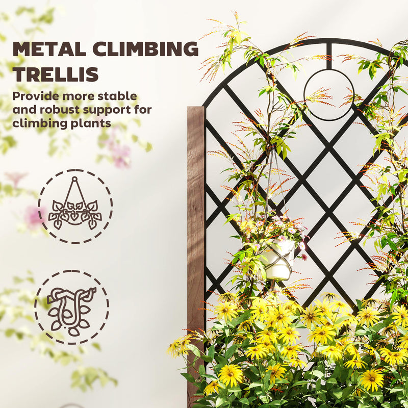 Wooden Garden Planter with Metal Trellis for Climbing Plants Brown and Black by Outsunny