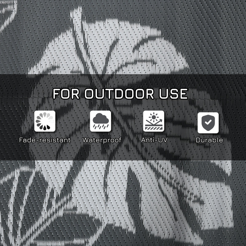 Grey and White Reversible Outdoor RV Rug with Carry Bag for Camping 182 x 274cm