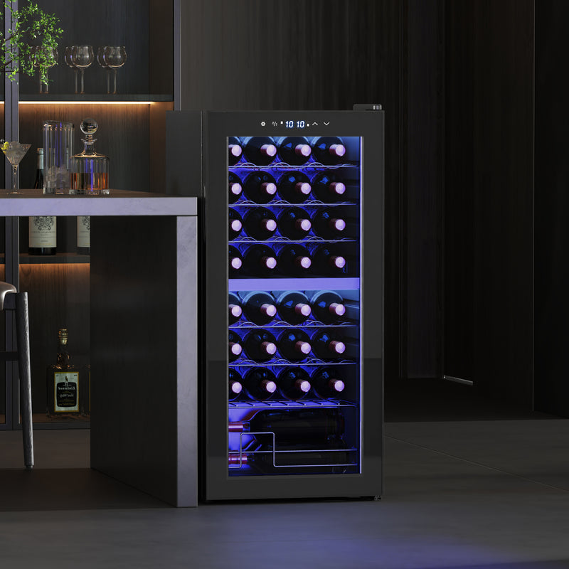 32 Bottle Dual Zone Wine Fridge 5-18 Degrees Farenheit Black by HOMCOM