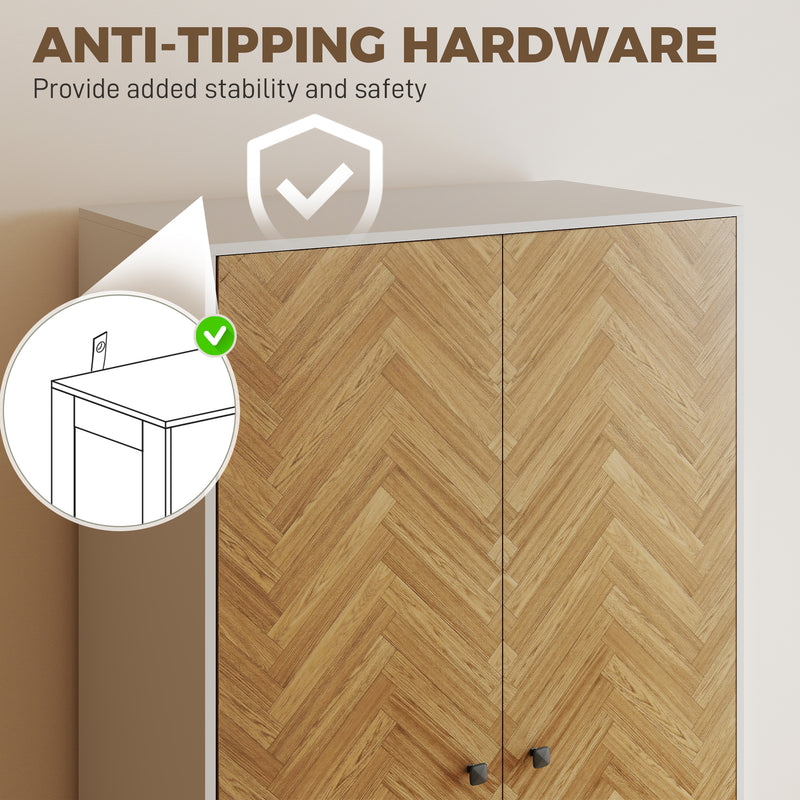 Wardrobe with Hanging Rail and Drawers for Organised Bedroom Storage White and Natural Wood