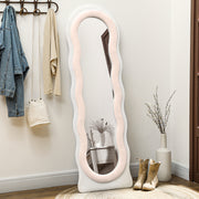 Pink Wavy Velvet Feel Full Length Mirror Stylish Bedroom Decor by HOMCOM