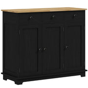 Black Sideboard With Rubberwood Top And Adjustable Shelves For Kitchen Or Dining Room