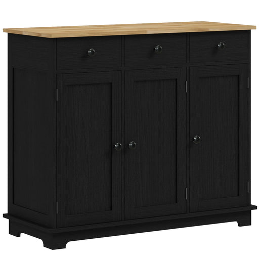 Black Sideboard With Rubberwood Top And Adjustable Shelves For Kitchen Or Dining Room