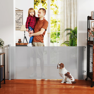Grey Retractable Dog Stair Gate Extends to 180 cm for Doors Hallways and Stairs