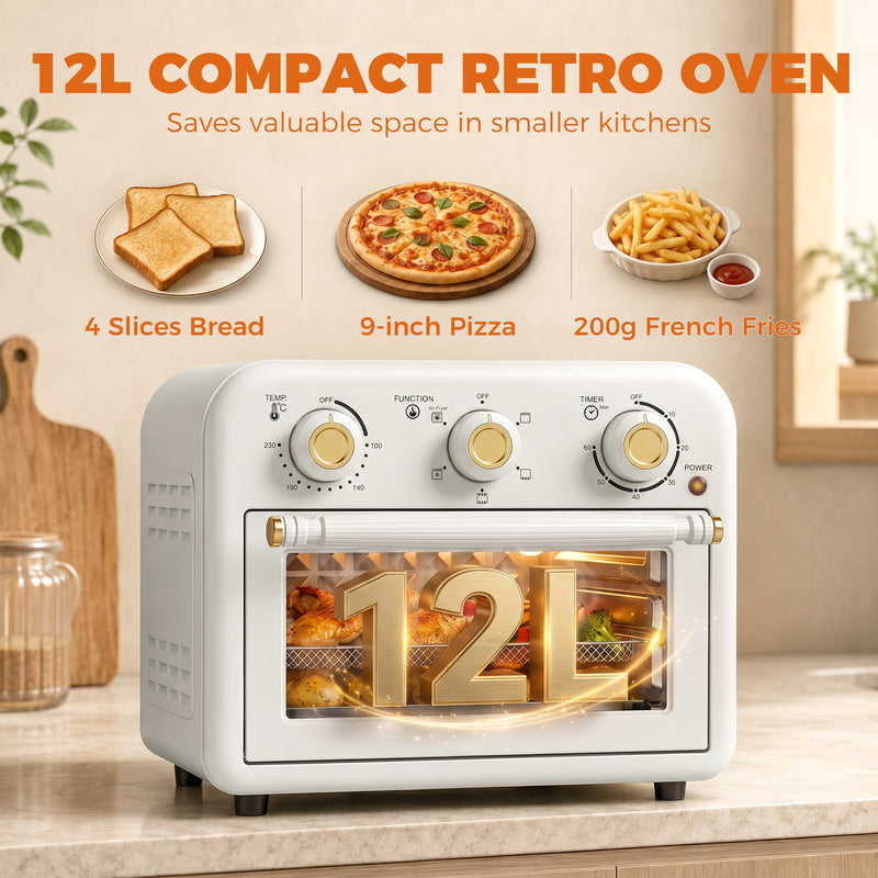 Air Fryer Oven 12L for Quick Family Meals with Simple Controls Cream White Gold Tone