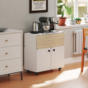 Folding Dining Table with Storage and Wheels for Small Spaces White Natural AOSOM