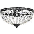 2 Light Flush Mount Crystal Chandelier with 168 Beads Ideal for Lounge or Bedroom, Black Homcom