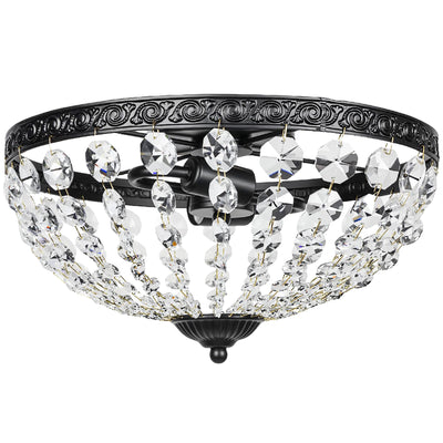 2 Light Flush Mount Crystal Chandelier with 168 Beads Ideal for Lounge or Bedroom, Black Homcom