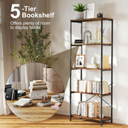 5 Tier Industrial Bookcase With Metal Frame For Home Or Office Storage Rustic Brown And Black