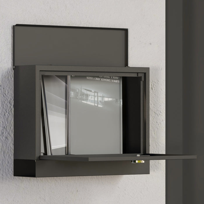 Wall Mounted Weatherproof Post Box with Viewing Windows and Lockable Door Easy Install, Black