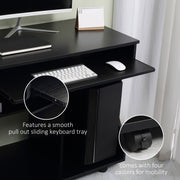 Black Compact Work Desk with Wheels and Multi Storage by HOMCOM