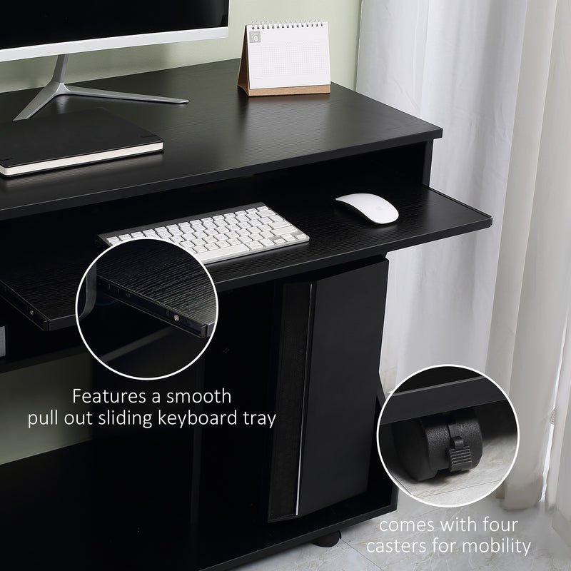 Black Compact Work Desk with Wheels and Multi Storage by HOMCOM