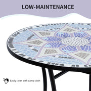 Small Round Mosaic Garden Side Table with 60cm Ceramic Top for Patio or Balcony