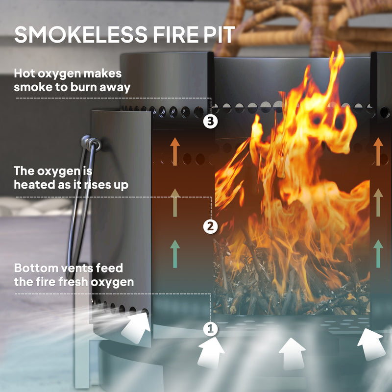 Smokeless Fire Pit with Ash Catcher 37cm Portable Firepit for Garden Camping by Outsunny