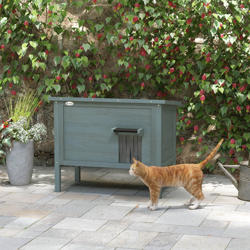 Wooden Insulated Cat House With Removable Floor And Opening Roof For Outdoors, Charcoal Grey