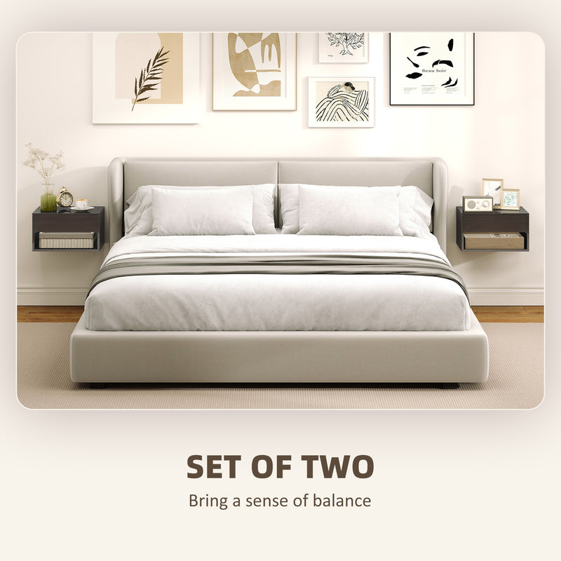 Floating Bedside Tables Set of 2 with Drawer and Shelf Space Saving High Gloss Black AOSOM