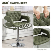 Height Adjustable Swivel Bar Stool with Backrest and Armrests for Home Kitchen Green