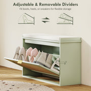 Boho Shoe Storage Bench With Cushion Seat And Flip Drawer For Hallway Light Green
