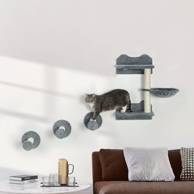Wall Mounted Cat Tree with Scratching Post and Shelves for Indoor Cats, Grey
