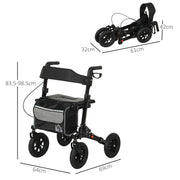 Folding Rollator Walker with Padded Seat Backrest Storage Bag and Brakes Black by HOMCOM AOSOM