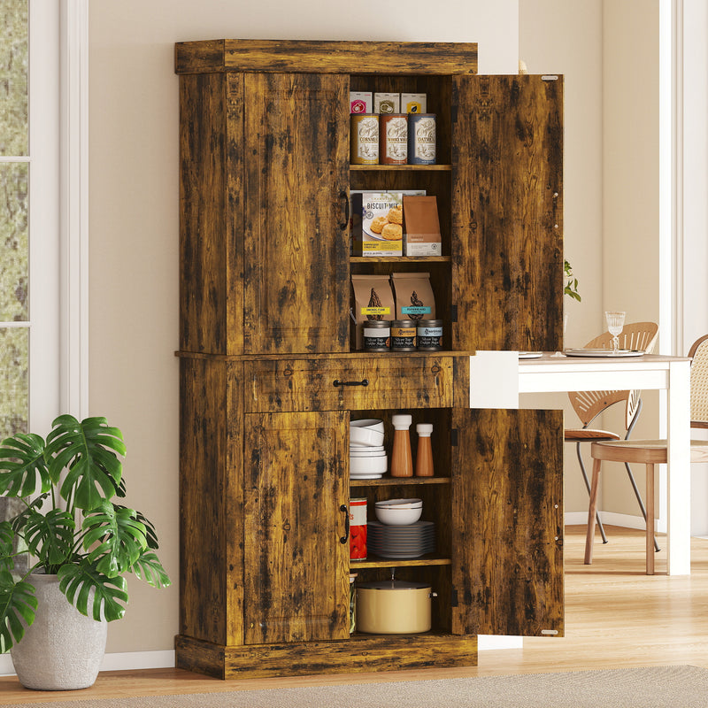 Tall Kitchen Cupboard with Adjustable Shelves and Drawer for Organised Storage Brown