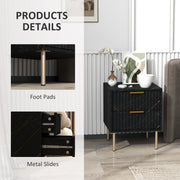 Black Two Drawer Bedside Table with Gold Legs Elegant Design by HOMCOM
