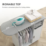 Rolling Ironing Board Cabinet with Storage and Lockable Wheels for Home Use White AOSOM