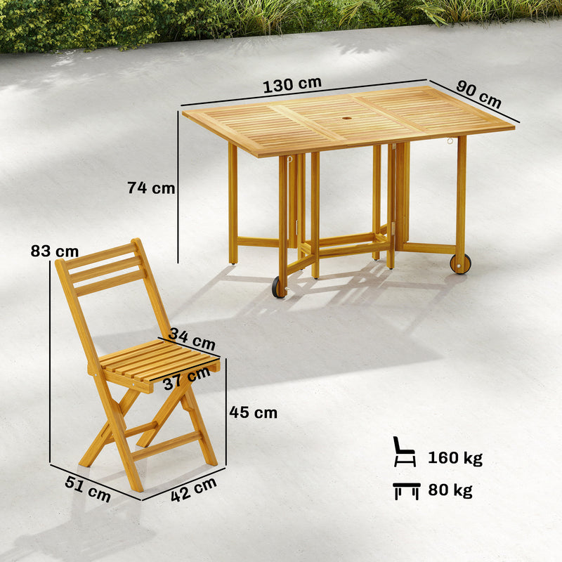 Folding Garden Dining Set for 6 with Space Saving Storage Acacia Wood Natural Outsunny