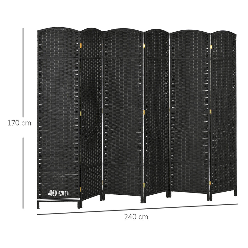 6 Panel Folding Room Divider Freestanding Privacy Screen for Home or Office Use Black AOSOM
