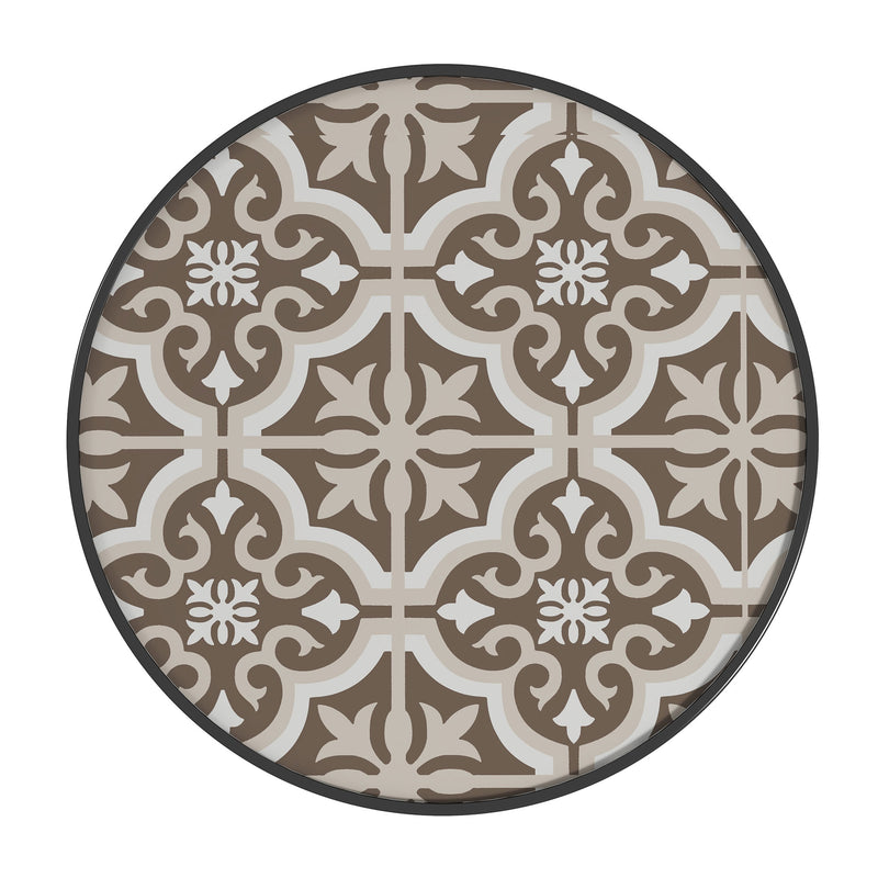 Round Brown Garden Table with Tempered Glass Top Ideal for Patios and Outdoor Dining