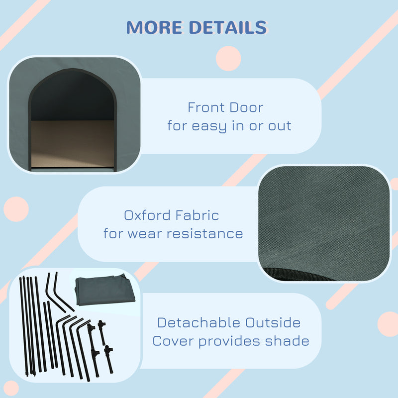 Elevated Outdoor Dog Bed with Mesh Windows and Storage for Small Dogs Grey