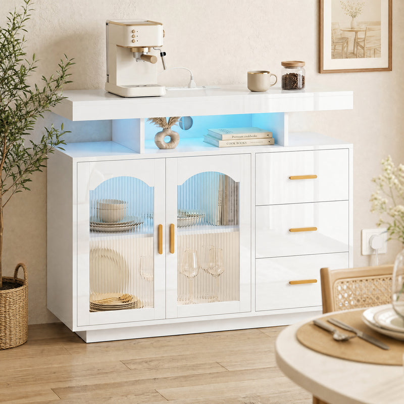 Sideboard with Flexible Storage and Built In Power Hub for Living or Dining Room White