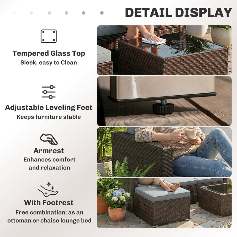 Rattan Garden Furniture Set with 3-Seat Sofa Ottoman and Coffee Table Brown & Light Grey