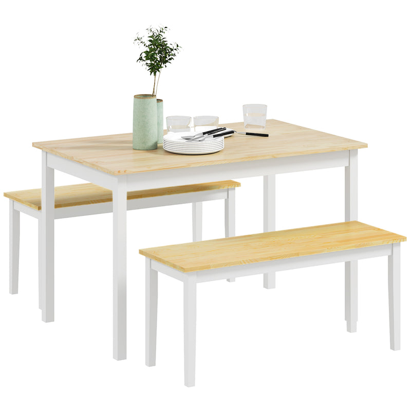 Farmhouse Dining Table and Bench Set with Sturdy Wooden Frame for Kitchen or Lounge Natural and White