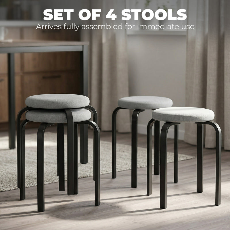 Stackable Stools Set of 4 for Extra Seating and Easy Storage Grey Black