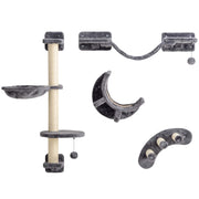 Four Piece Cat Wall Furniture Set with Hammock and Steps for Indoor Climbing Fun, Dark Grey
