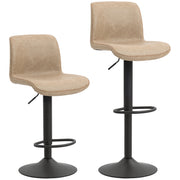 Set of 2 PU Leather Bar Stools with Backrest and Footrest for Breakfast Bar Light Brown