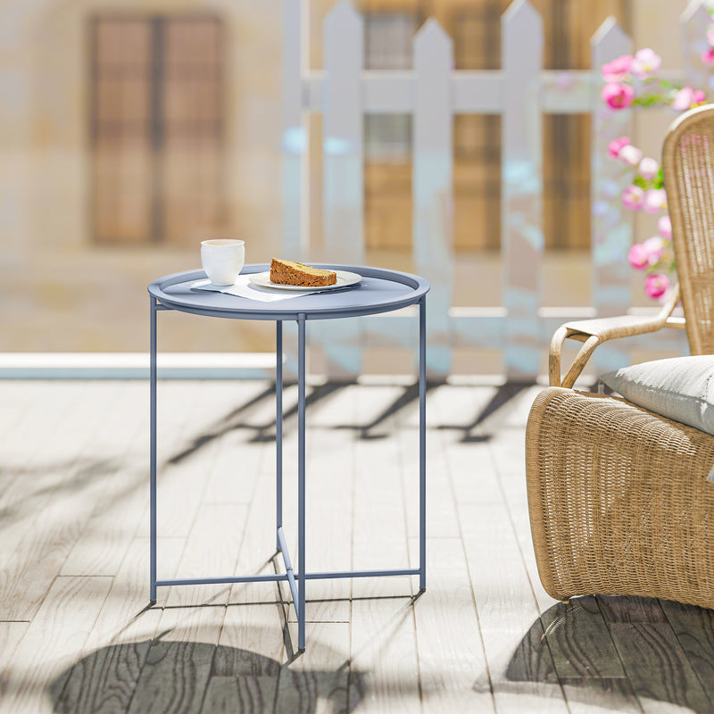 Folding Steel Garden Side Table with Removable Tray Top for Indoor or Outdoor Use Blue Grey