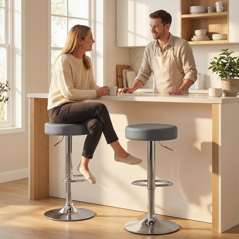 Adjustable Backless Bar Stools Pair for Kitchen Island Space Saving Easy Clean Grey Homcom