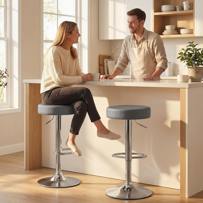 Adjustable Backless Bar Stools Pair for Kitchen Island Space Saving Easy Clean Grey Homcom