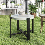60cm Round Garden Side Table with Tempered Glass Top Aluminium Frame Light Grey