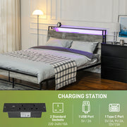 Grey Double Steel Bed Frame with LED Lights and Headboard Shelf by HOMCOM