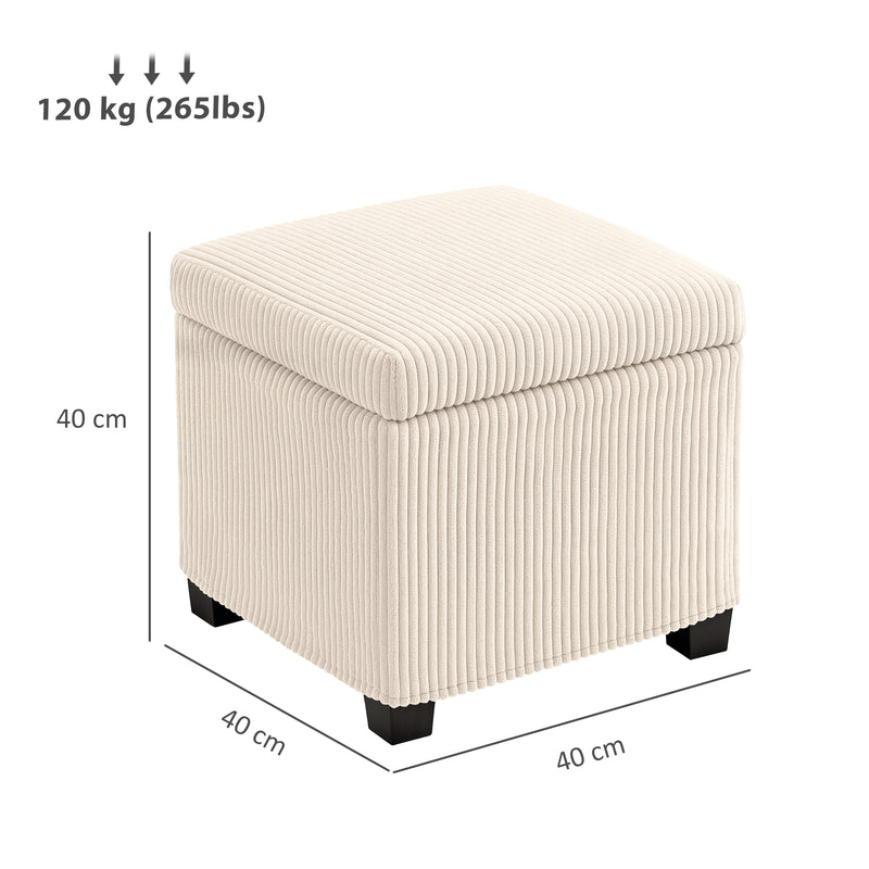 Beige Corduroy Square Storage Ottoman Stool with Removable Lid and Legs 40cm by HOMCOM